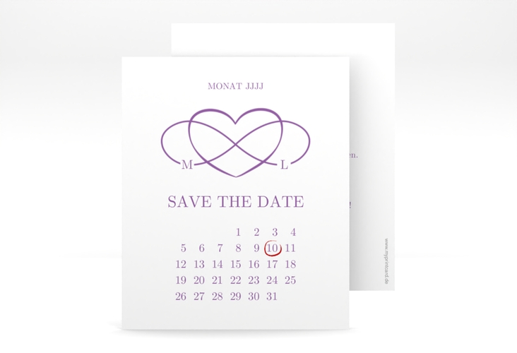 Save the Date-Kalenderblatt Infinity Kalenderblatt-Karte lila