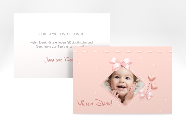 Dankeskarte Taufe Ribbon A6 Karte quer rosa