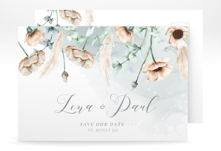 Save the Date-Postkarte Anemone A6 Postkarte mint hochglanz