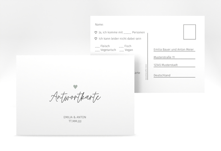 Antwortkarte Hochzeit Herzschlag A6 Postkarte schlicht und elegant mit Herzchen