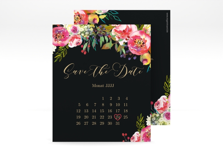 Save the Date-Kalenderblatt Flowerbomb Kalenderblatt-Karte schwarz hochglanz