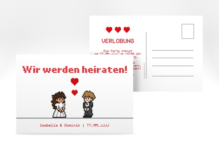 Verlobungskarte Hochzeit Pixel A6 Postkarte weiss