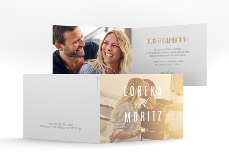 Hochzeitseinladung Memory A6 Klappkarte quer beige