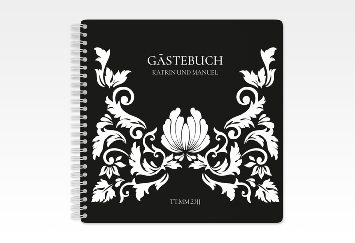 Gästebuch Hochzeit Royal Ringbindung schwarz mit barockem Blumen-Ornament