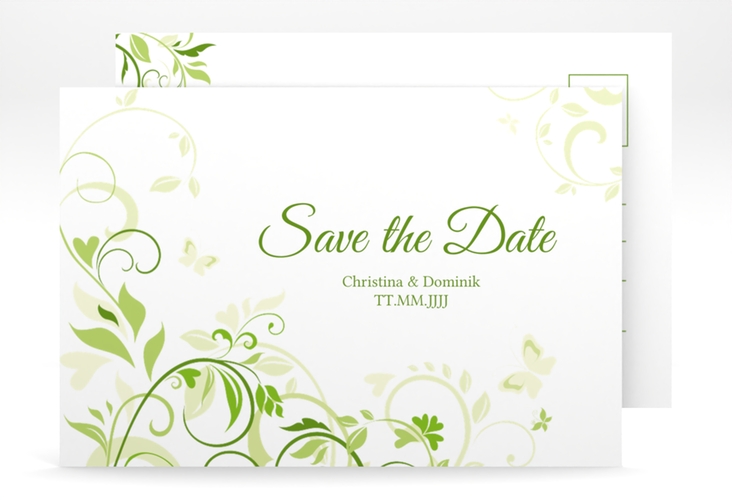 Save the Date-Postkarte Lilly A6 Postkarte gruen