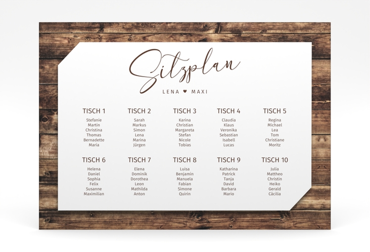 Sitzplan Poster Hochzeit Rustic 70 x 50 cm Poster braun