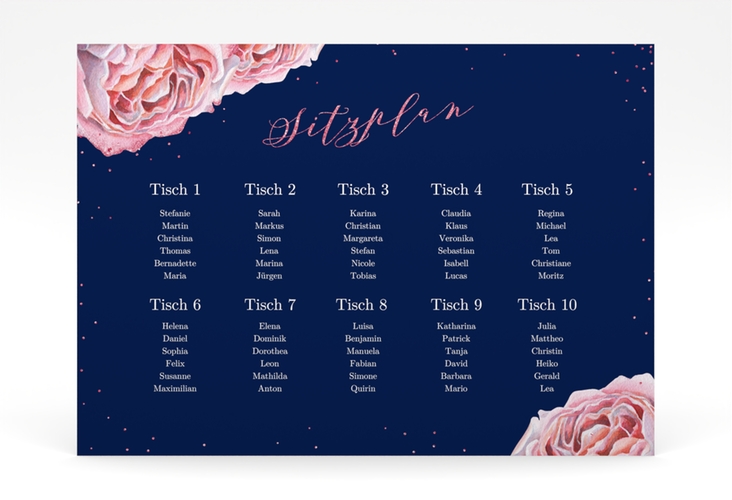 Sitzplan Poster Hochzeit Cherie 70 x 50 cm Poster rosa