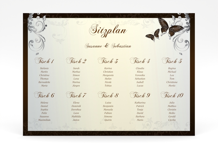 Sitzplan Poster Hochzeit Toulouse 70 x 50 cm Poster braun