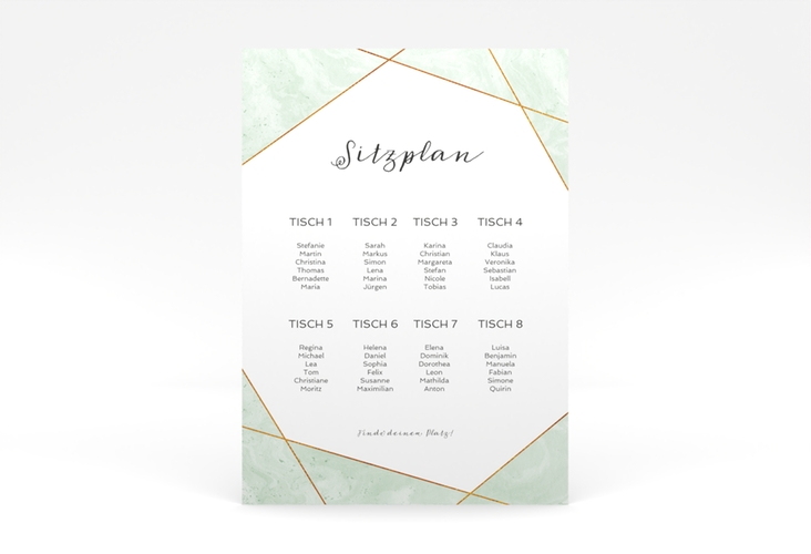 Sitzplan Poster Hochzeit Asymmetry 50 x 70 cm Poster gruen