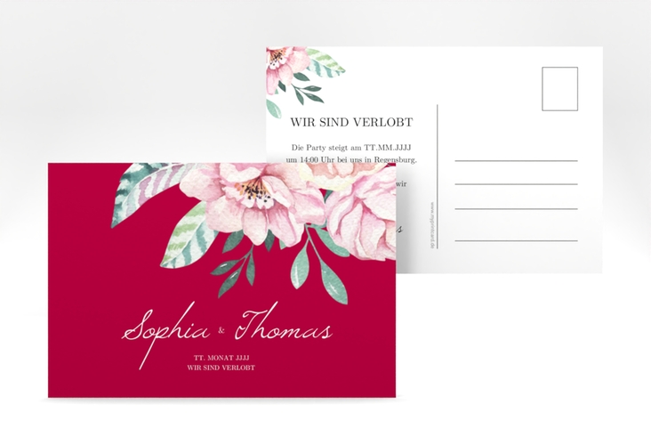 Verlobungskarte Hochzeit Blooming A6 Postkarte rot