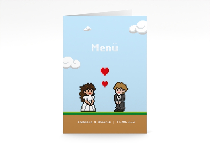 Menükarte Hochzeit Pixel A5 Klappkarte hoch bunt hochglanz