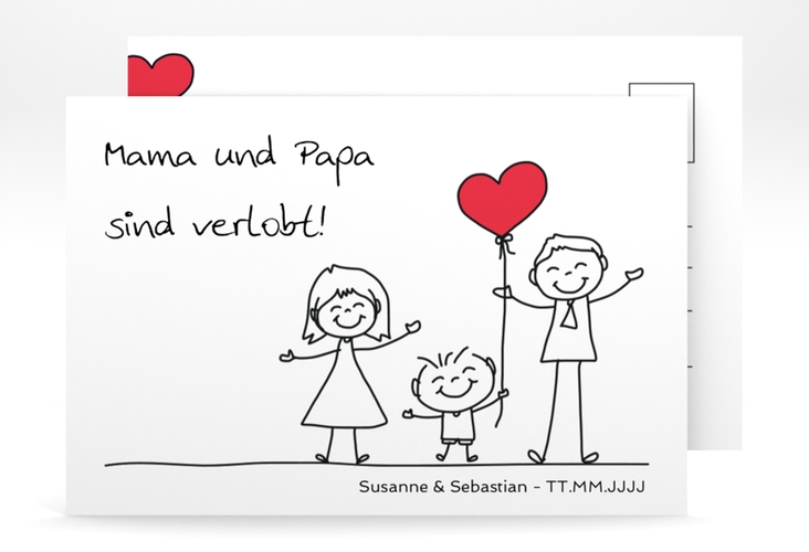 Verlobungskarte Hochzeit Family A6 Postkarte weiss