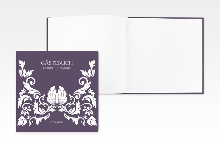 Gästebuch Creation Hochzeit Royal 20 x 20 cm, Hardcover lila mit barockem Blumen-Ornament