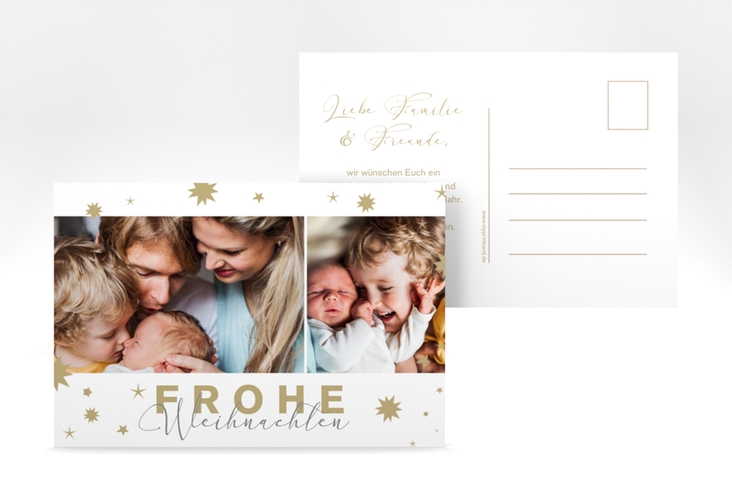 Weihnachtskarte Sternenglanz A6 Postkarte weiss hochglanz