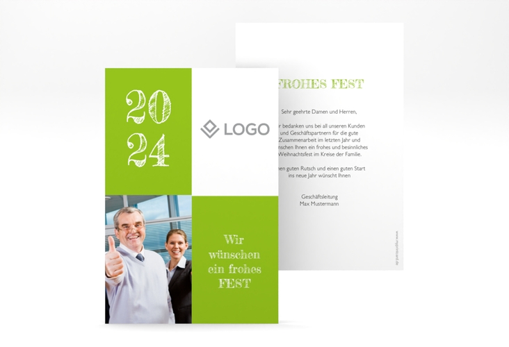 Business-Weihnachtskarte Partner A6 Karte hoch gruen modern mit Firmenlogo