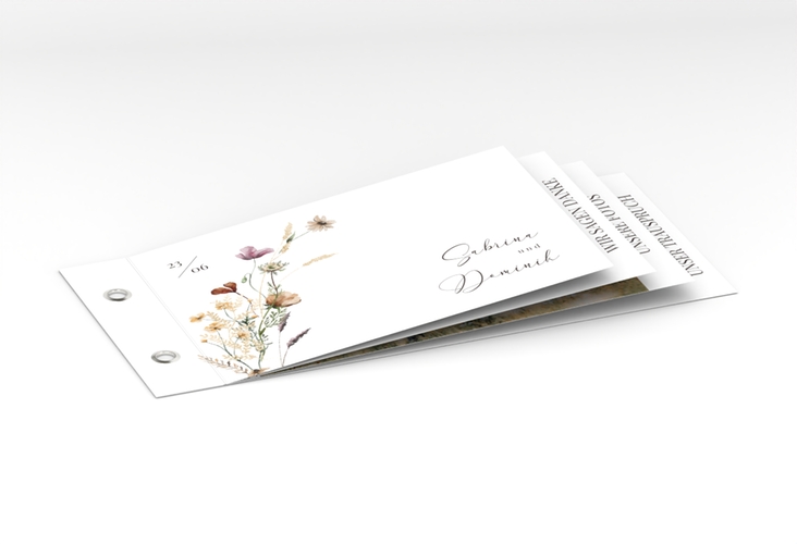 Danksagungskarte Hochzeit Sauvages Booklet weiss mit getrockneten Wiesenblumen