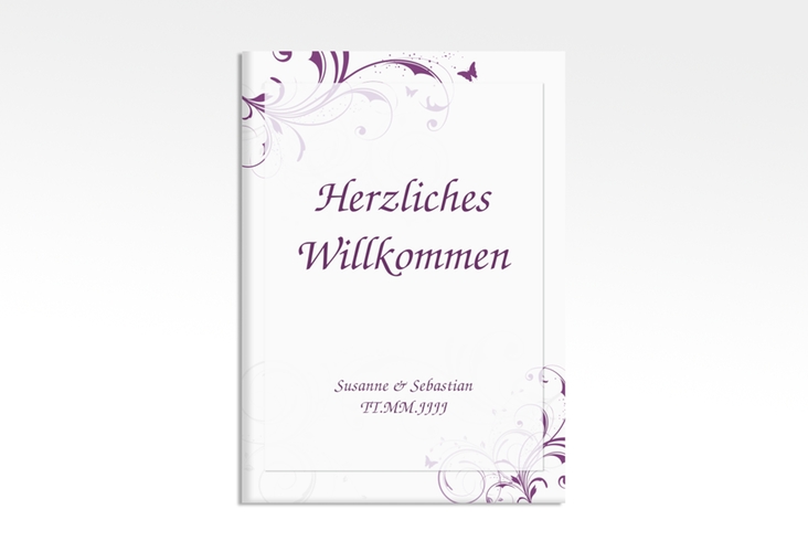 Willkommensschild Hochzeit Palma 50 x 70 cm Leinwand lila