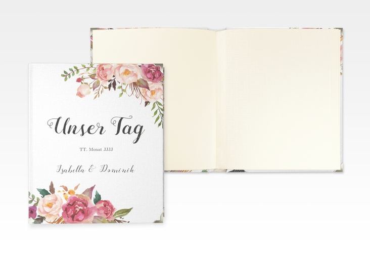 Hochzeitsalbum Flowers 21 x 25 cm weiss mit bunten Aquarell-Blumen