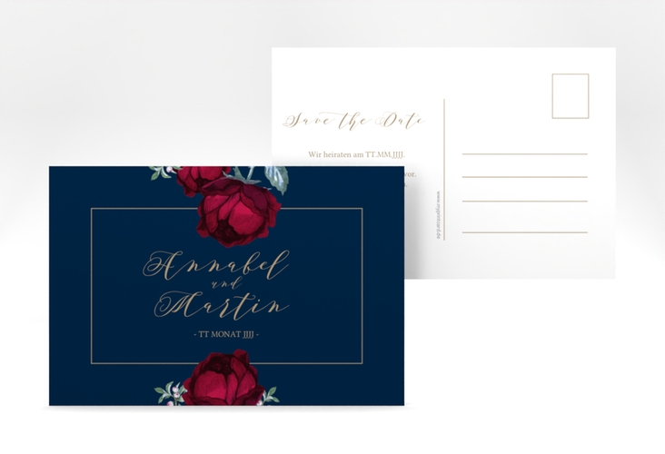 Save the Date-Postkarte Peonies A6 Postkarte elegant mit Pfingstrosen