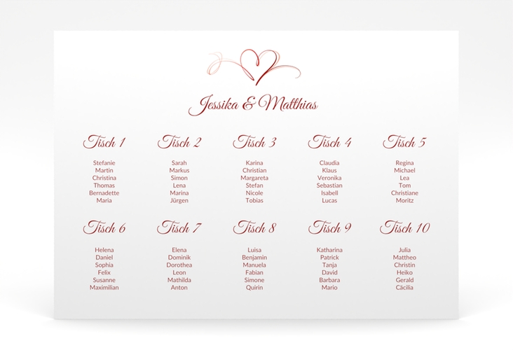 Sitzplan Poster Hochzeit Envie 70 x 50 cm Poster rot