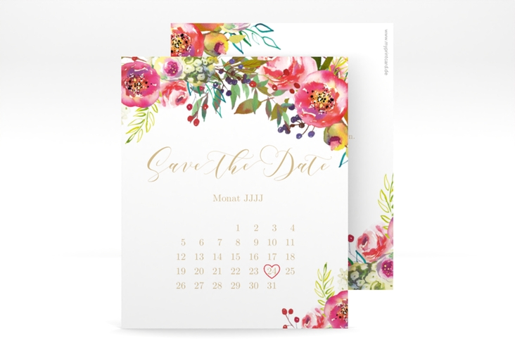 Save the Date-Kalenderblatt Flowerbomb Kalenderblatt-Karte weiss