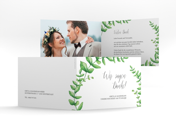 Danksagungskarte Hochzeit Botanic A6 Klappkarte quer weiss