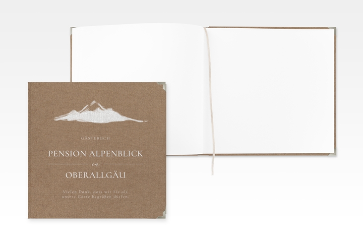 Gästebuch Selection Ferienwohnung Alpenblick Leinen-Hardcover Kraftpapier mit Berggipfel-Motiv