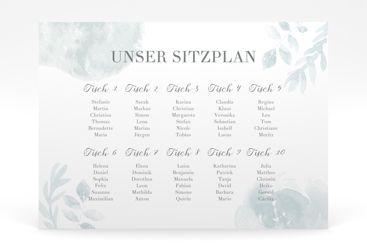 Sitzplan Poster Hochzeit Blätterdruck 70 x 50 cm Poster