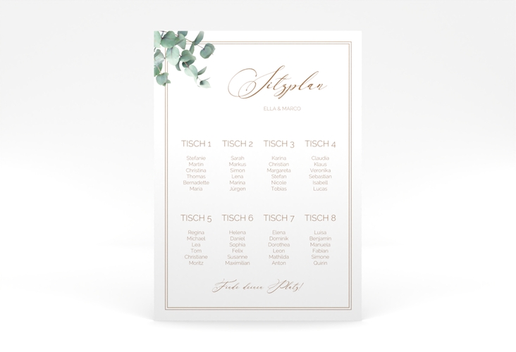 Sitzplan Poster Hochzeit Eucalypt 50 x 70 cm Poster weiss mit Eukalyptus und edlem Rahmen