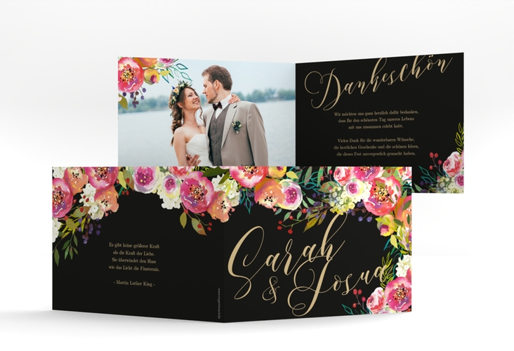 Danksagungskarte Hochzeit Flowerbomb A6 Klappkarte quer schwarz