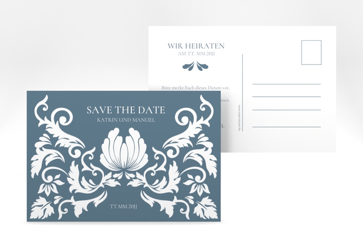 Save the Date-Postkarte Royal A6 Postkarte mit barockem Blumen-Ornament