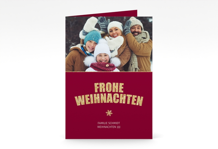 Weihnachtskarte Festtag A6 Klappkarte hoch rot hochglanz zum Personalisieren mit Foto