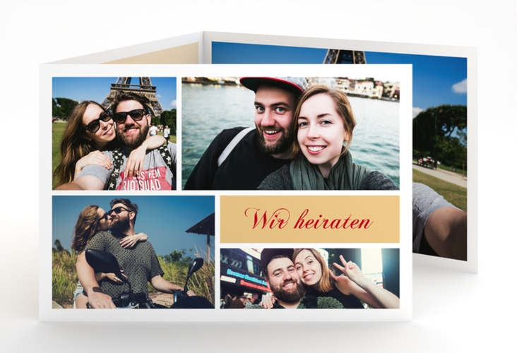 Hochzeitseinladung Collage A6 Doppel-Klappkarte hochglanz