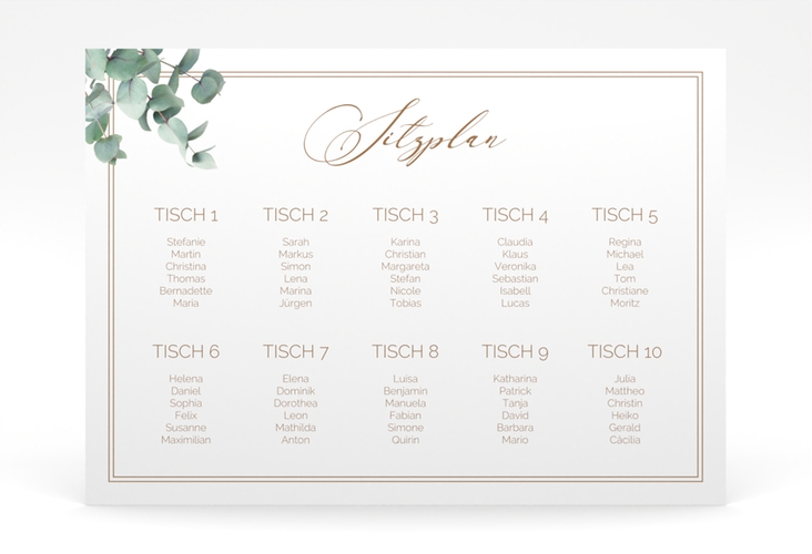 Sitzplan Poster Hochzeit Eucalypt 70 x 50 cm Poster mit Eukalyptus und edlem Rahmen