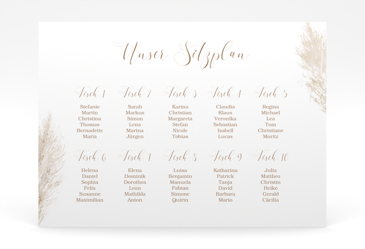 Sitzplan Poster Hochzeit Pampasgras 70 x 50 cm Poster weiss