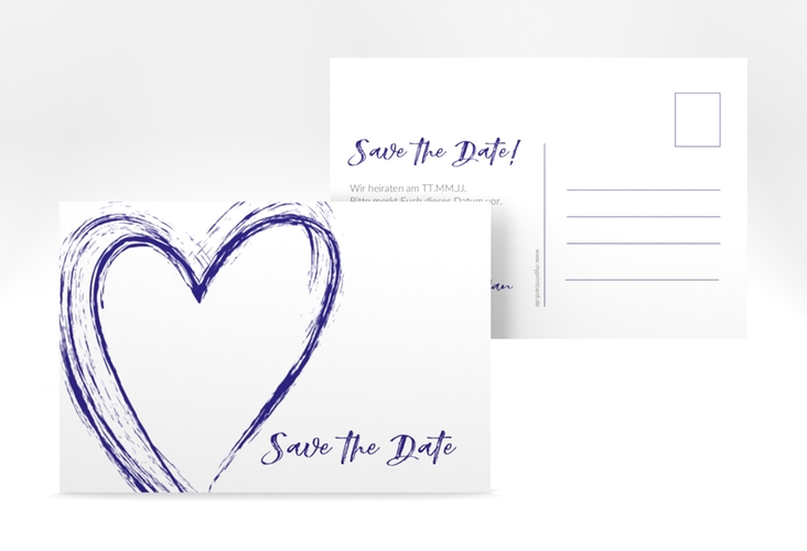 Save the Date-Postkarte Liebe A6 Postkarte blau