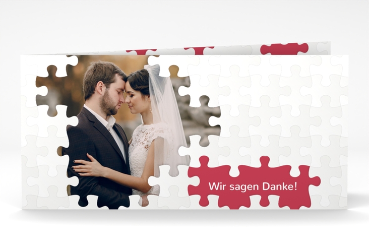 Dankeskarte Hochzeit Puzzle lange Klappkarte quer rot