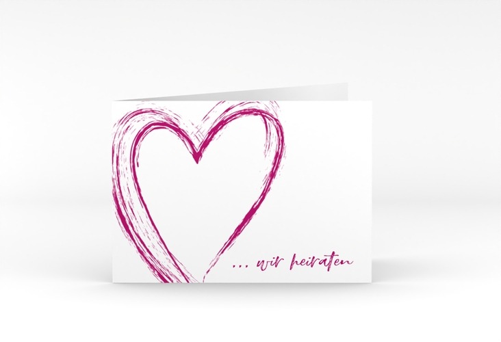 Hochzeitseinladung Liebe A6 Klappkarte quer pink