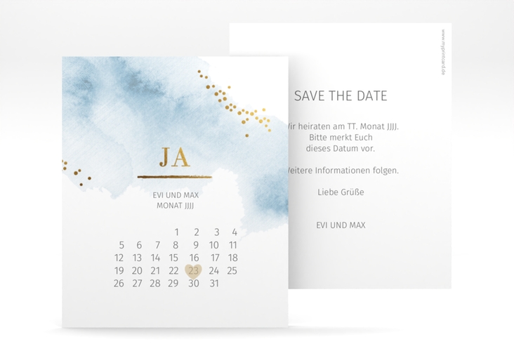 Save the Date-Kalenderblatt Pastell Kalenderblatt-Karte blau