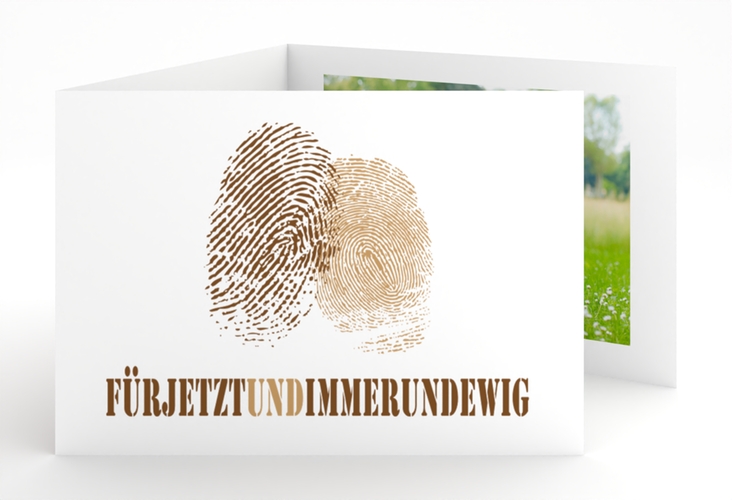 Hochzeitseinladung Messina A6 Doppel-Klappkarte braun mit Fingerabdrücken