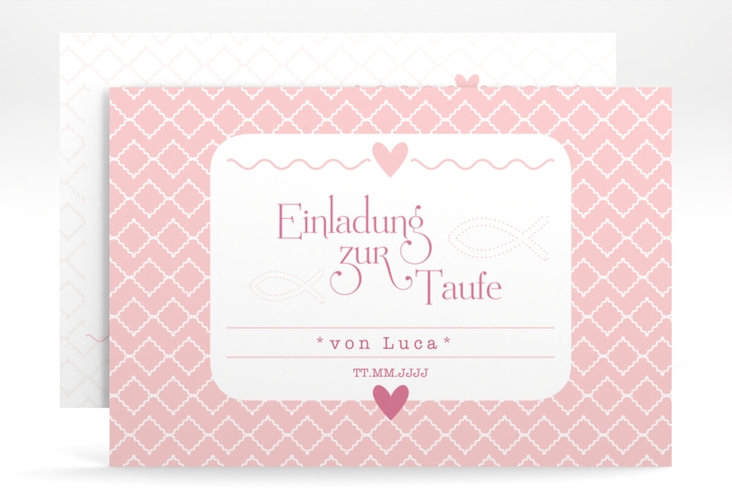 Einladung Taufe Fancy A6 Karte quer rosa