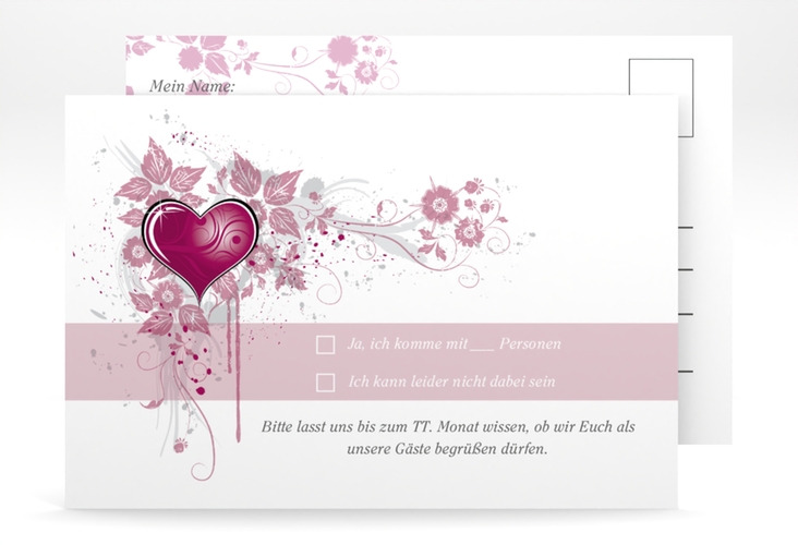 Antwortkarte Hochzeit Triest A6 Postkarte pink hochglanz