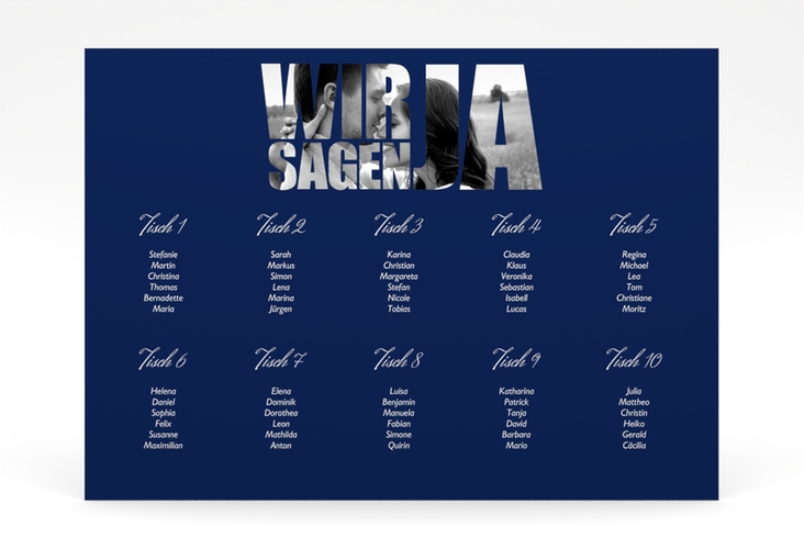 Sitzplan Poster Hochzeit Letters 70 x 50 cm Poster blau