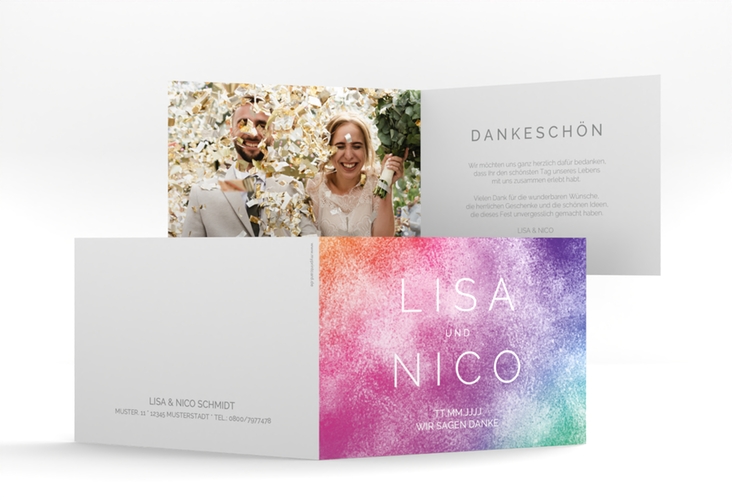 Danksagungskarte Hochzeit Colorful A6 Klappkarte quer hochglanz mit Folie