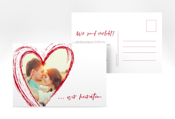 Verlobungskarte Hochzeit Liebe A6 Postkarte rot