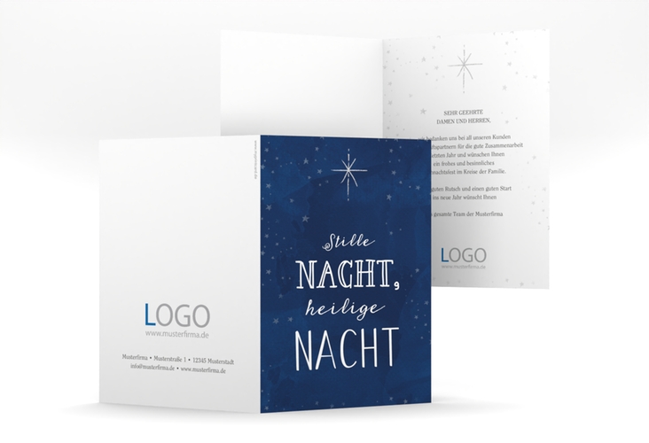 Business-Weihnachtskarte Weihnachtszeit A6 Klappkarte hoch hochglanz mit Stern am Nachthimmel