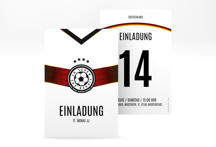 Party Einladungskarte Fussballfieber A6 Karte hoch hochglanz im Nationaltrikot-Design