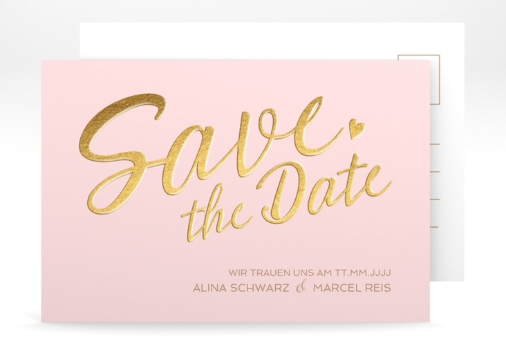 Save the Date-Postkarte Glam A6 Postkarte rosa