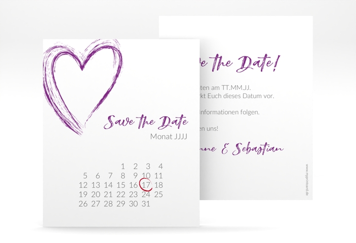 Save the Date-Kalenderblatt Liebe Kalenderblatt-Karte lila