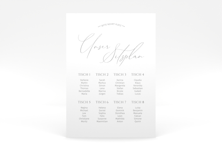 Sitzplan Poster Hochzeit Federschrift 50 x 70 cm Poster weiss in schlichtem Design mit Kalligrafie